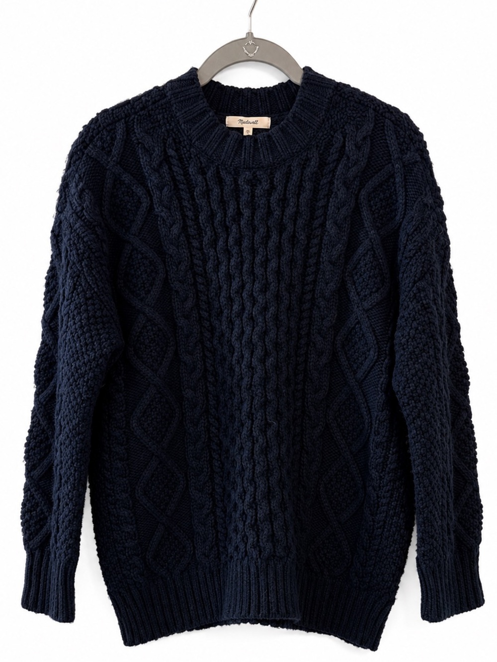 EUC!! Madewell Dark Navy Oversized Wool Blend Cable-Knit Crewneck Sweater